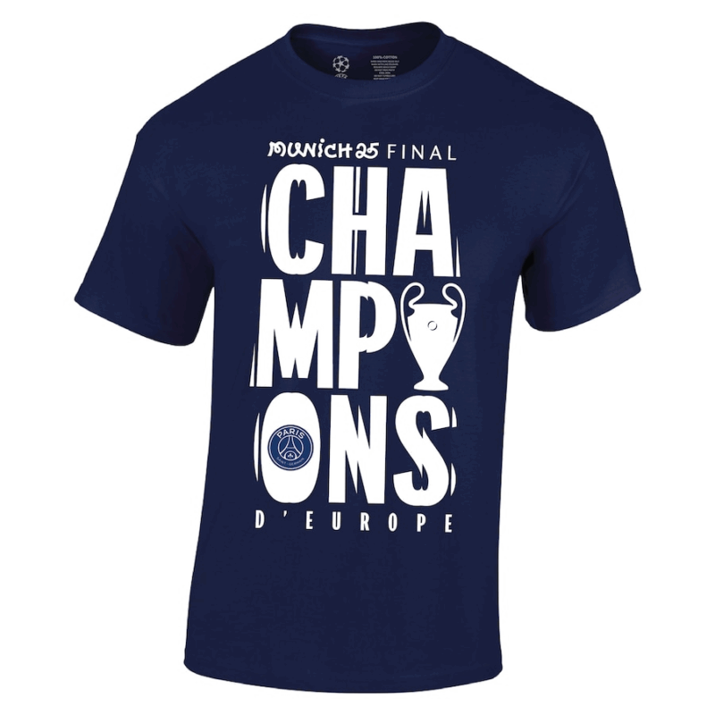 PSG UCL Champions 2025 Large Graphic T-Shirt - Navy