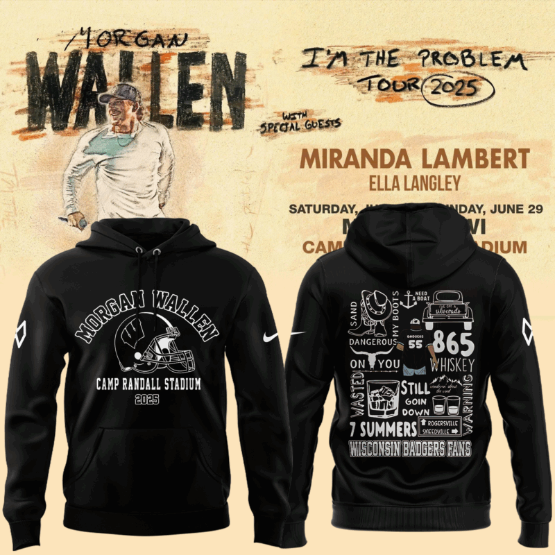 Exclusive Versio Morgan Wallen x Wisconsin Football Black Hoodie 2025