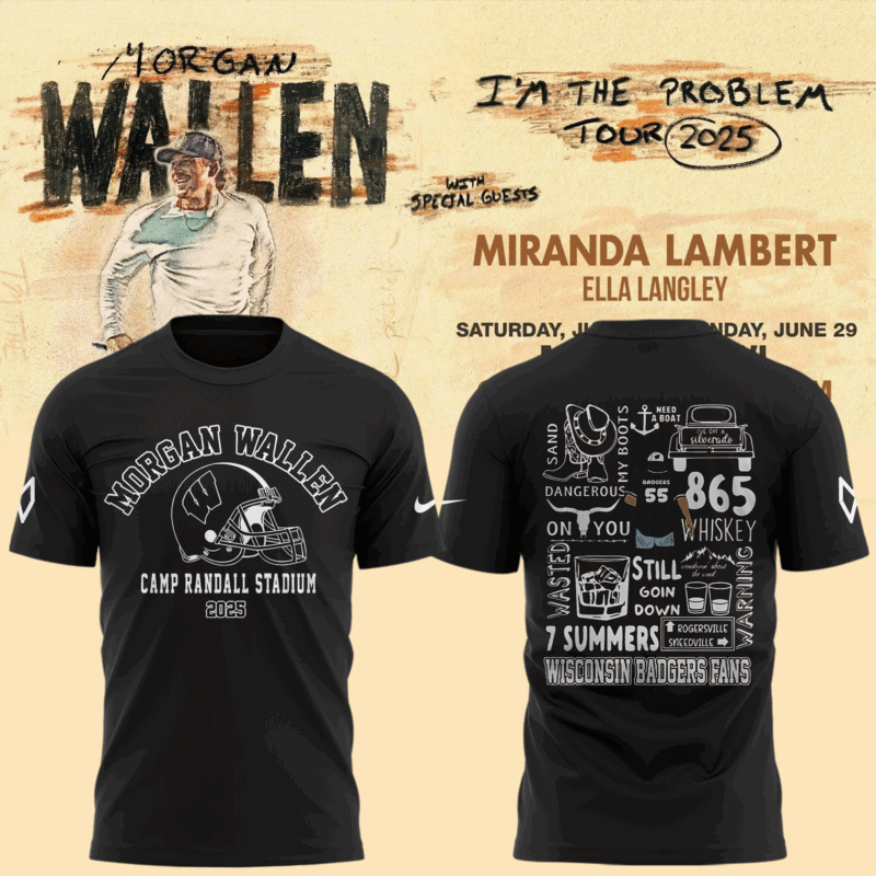 Exclusive Versio Morgan Wallen x Wisconsin Football Black Tshirt 2025