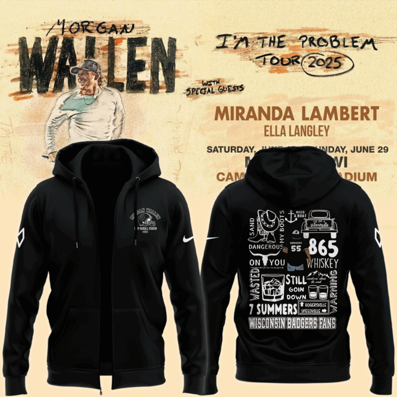 Exclusive Versio Morgan Wallen x Wisconsin Football Black ZipHoodie 2025