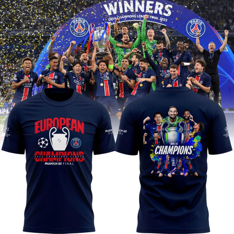 PSG UCL Champions 2025 European Champions Graphic Team Logo Tshirt - Limited Edition